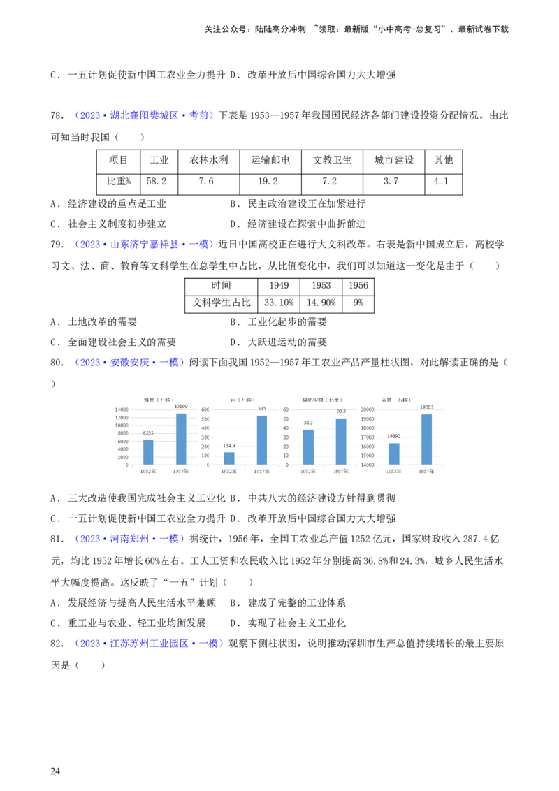 专题03数据表格类选择题（含答题技巧，题型专练100题）（原卷版）_02中考总复习（2026版更新中）_06-历史-中考总复习_2024年中考复习资料_二轮复习