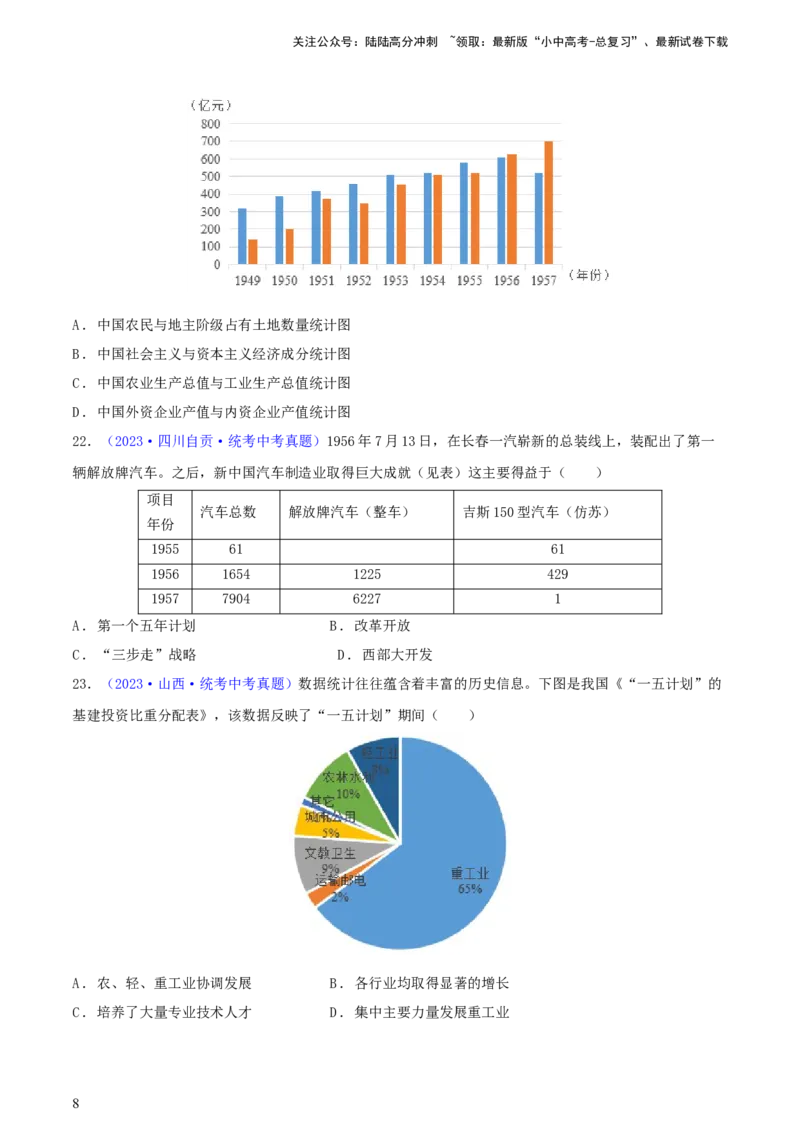 专题03数据表格类选择题（含答题技巧，题型专练100题）（原卷版）_02中考总复习（2026版更新中）_06-历史-中考总复习_2024年中考复习资料_二轮复习