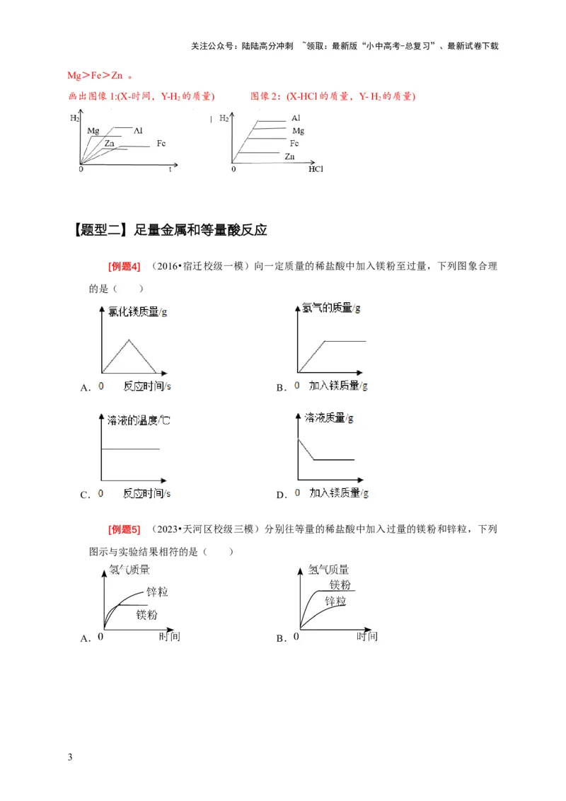 专题02金属与酸、盐溶液反应分析（原卷版）_02中考总复习（2026版更新中）_05-化学-中考总复习_2024年中考复习资料_二轮复习资料_2024年中考化学二轮专项复习核心考点讲解与必刷题型