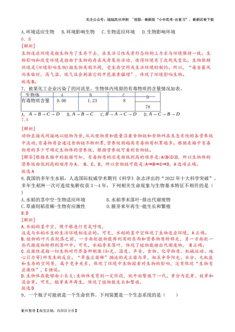 专题02生态系统和生物圈（解析版）_02中考总复习（2026版更新中）_08-生物-中考总复习_2024年中考复习资料_一轮复习_配套练习_教师版（含答案解析）