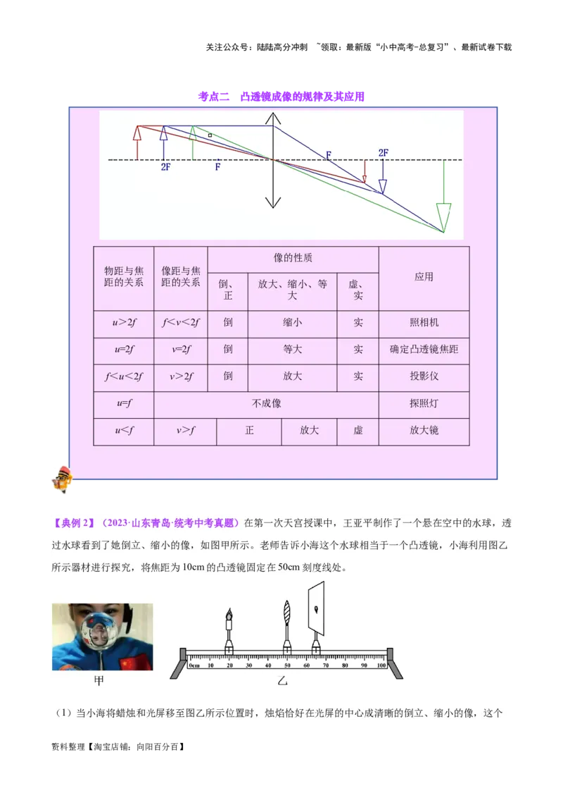 专题03透镜及其应用（解析版）_02中考总复习（2026版更新中）_04-物理-中考总复习_2024年中考复习资料_一轮复习_完备战2024年中考物理一轮复习考点帮（全国通用）
