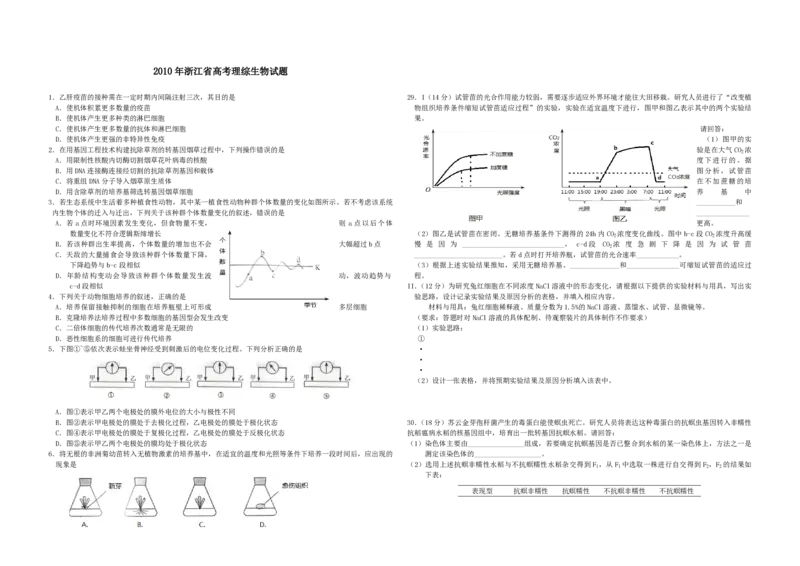 2010年浙江省高考生物（解析版）_全国卷+地方卷_6.生物_1.生物高考真题试卷_2008-2020年_地方卷_浙江高考生物08-21_A3word版_PDF版（赠送）