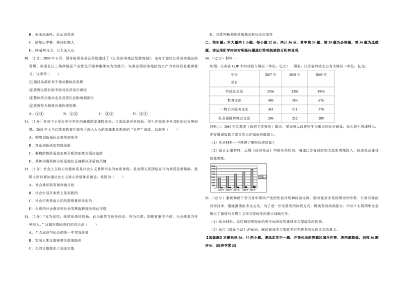 2010年江苏省高考政治试卷_全国卷+地方卷_9.政治_1.政治高考真题试卷_2008-2020年_地方卷_江苏高考政治08-20_A3word版_PDF版（赠送）