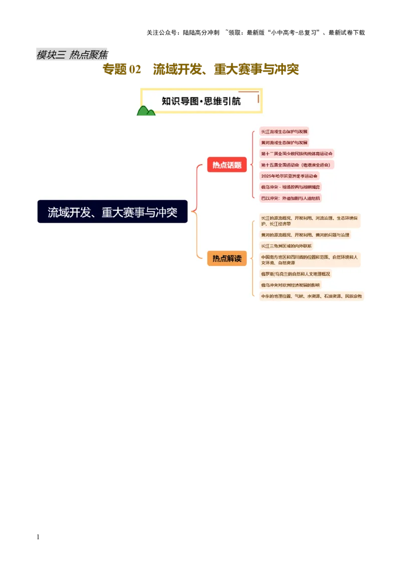 专题02流域开发、重大赛事与冲突（7大热点话题+7大考点提炼）（讲练）-2025年中考地理二轮复习（全国通用）（原卷版）_02中考总复习（2026版更新中）_09-地理-中考总复习_讲义+练习