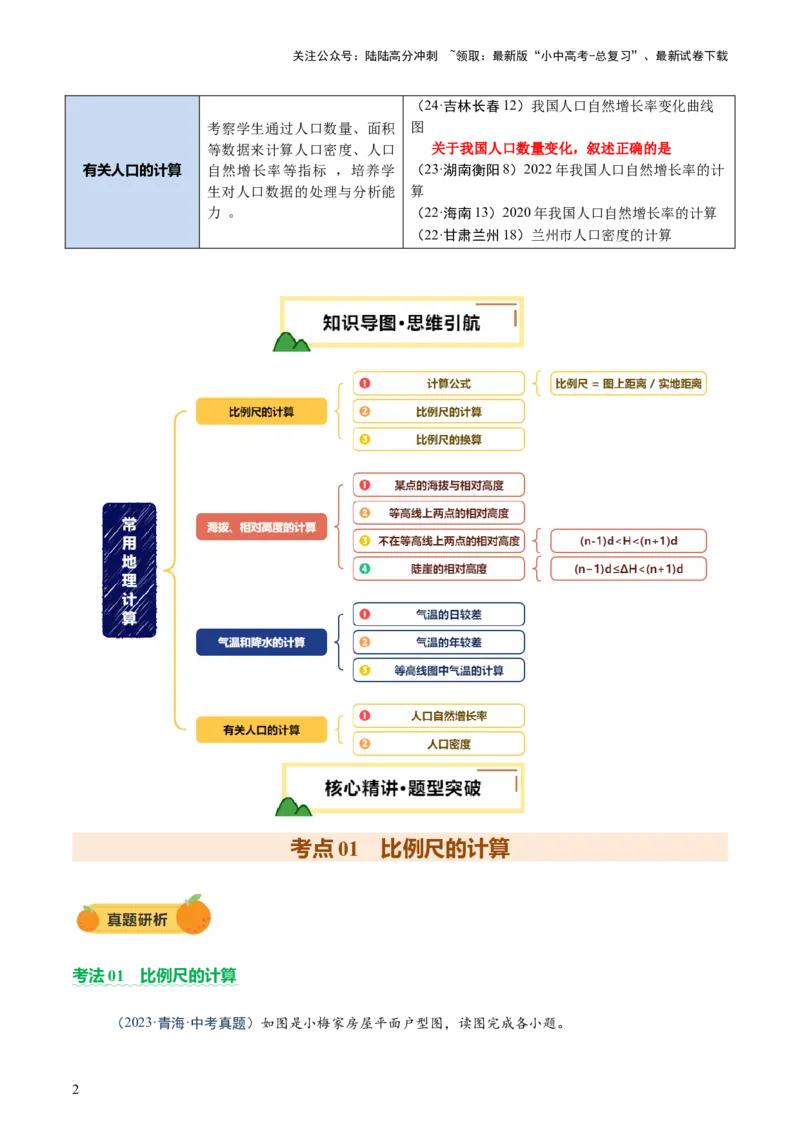 专题02常用地理计算（讲练）-2025年中考地理二轮复习（全国通用）（原卷版）_02中考总复习（2026版更新中）_09-地理-中考总复习_2025中考地理复习资料_2025中考二轮课件ppt+讲义+练习地理