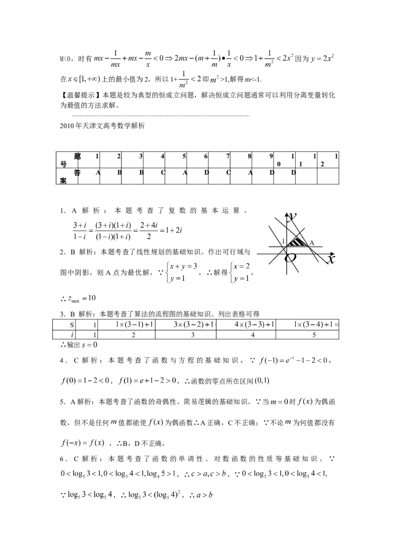 2010年天津高考文科数学试题及答案（Word版）_全国卷+地方卷_2.数学_1.数学高考真题试卷_2008-2020年_地方卷_地方卷高考文科数学_天津文科数学08-19