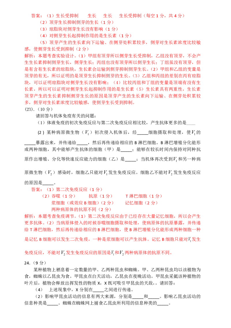 2009年高考海南卷生物试题及答案_全国卷+地方卷_6.生物_1.生物高考真题试卷_2008-2020年_地方卷_海南高考生物08-20_A4word版_PDF版（赠送）