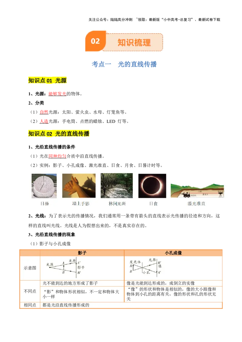 专题02光现象（5大模块知识清单+5个易混易错+3种方法技巧+典例真题精析）（解析版）_02中考总复习（2026版更新中）_04-物理-中考总复习_2025年中考复习资料_2025年中考物理一轮知识梳理