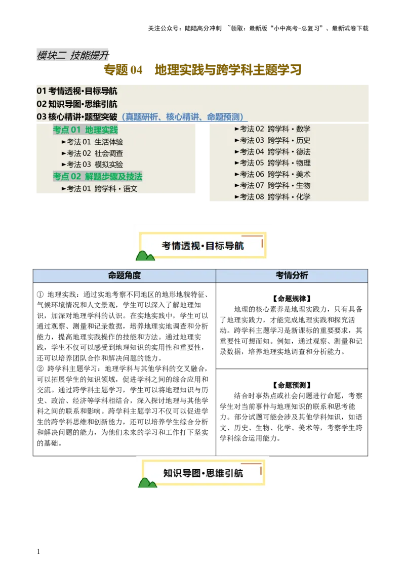 专题04地理实践与跨学科主题学习（讲练）（解析版）_02中考总复习（2026版更新中）_09-地理-中考总复习_2025中考地理复习资料_2025中考二轮课件ppt+讲义+练习地理_讲义+练习