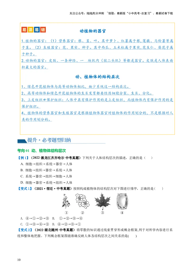 专题03细胞怎样构成生物体（讲义）（原卷版）_02中考总复习（2026版更新中）_08-生物-中考总复习_2024年中考复习资料_一轮复习_❤2024年中考生物一轮复习讲练测（全国通用）_讲义