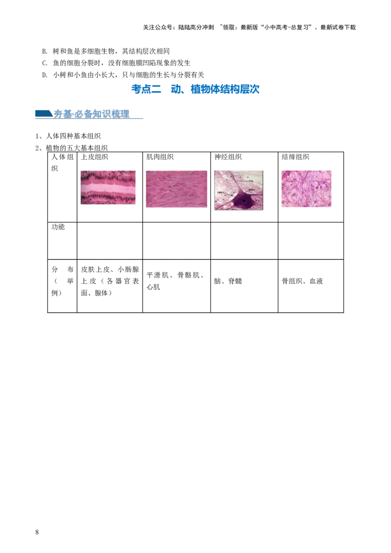专题03细胞怎样构成生物体（讲义）（原卷版）_02中考总复习（2026版更新中）_08-生物-中考总复习_2024年中考复习资料_一轮复习_❤2024年中考生物一轮复习讲练测（全国通用）_讲义
