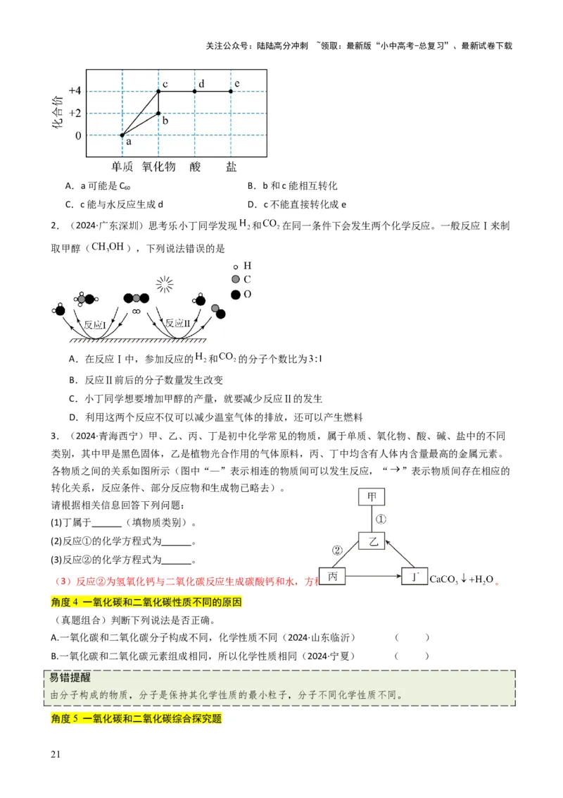 专题03碳和碳的氧化物（原卷版）_02中考总复习（2026版更新中）_05-化学-中考总复习_2025年中考复习资料_备战2025年中考化学真题题源解密