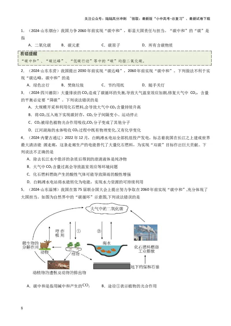 专题03碳和碳的氧化物（原卷版）_02中考总复习（2026版更新中）_05-化学-中考总复习_2025年中考复习资料_备战2025年中考化学真题题源解密