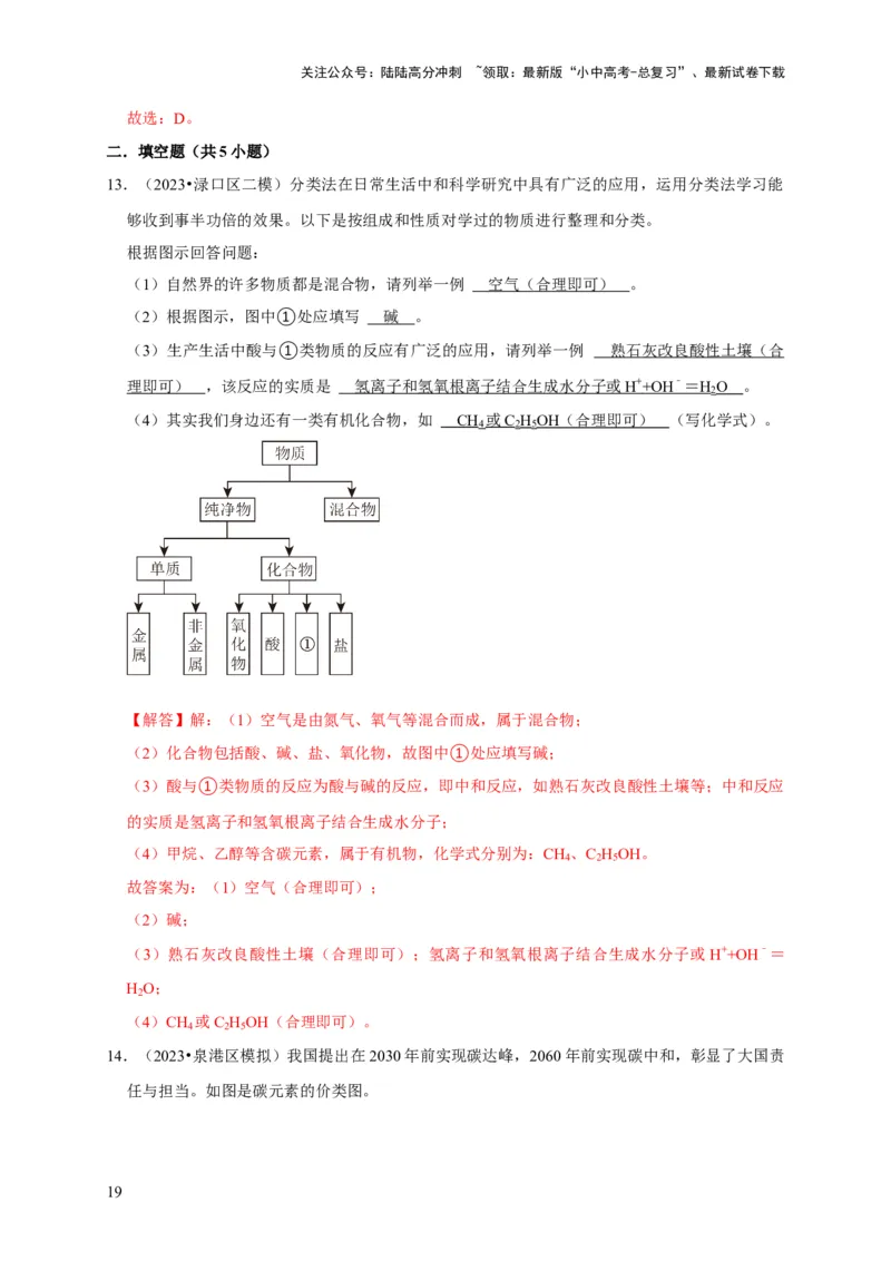 专题02物质的分类（解析版）_02中考总复习（2026版更新中）_05-化学-中考总复习_2024年中考复习资料_专项复习资料_2024年中考化学复习考点一遍过（全国通用）