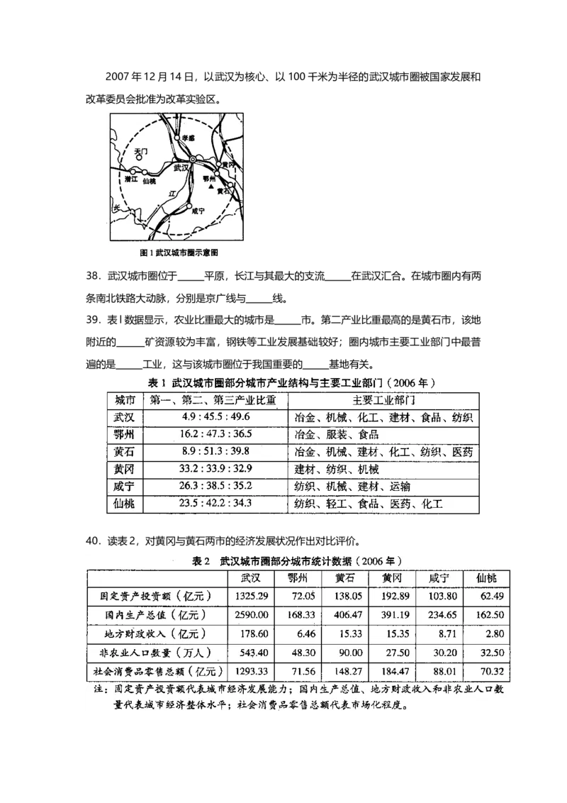 2008年上海市高中毕业统一学业考试地理试卷（答案版）_全国卷+地方卷_8.地理_1.地理高考真题试卷_2008-2020年_地方卷_上海高考地理真题03,05-20