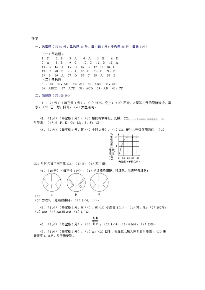 1999年上海高考生物真题及答案_全国卷+地方卷_6.生物_1.生物高考真题试卷_1990-2007年各地高考历年真题_上海