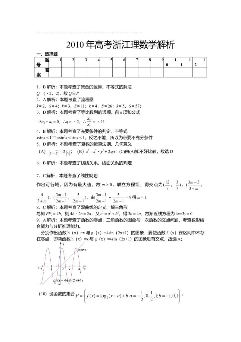 2010年浙江高考数学（理科）试卷（答案）_全国卷+地方卷_2.数学_1.数学高考真题试卷_2008-2020年_地方卷_地方卷高考理科数学_浙江理科数学08-16