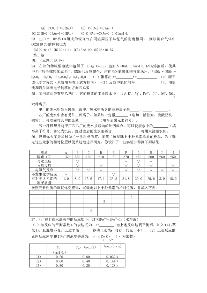 1999年上海化学高考试题及答案_全国卷+地方卷_5.化学_1.化学高考真题试卷_1990-2007年各地高考历年真题_上海