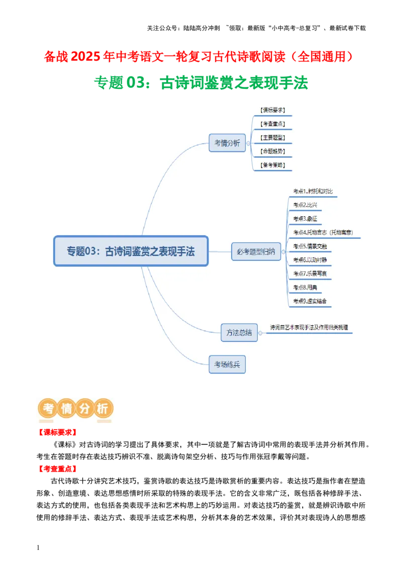 专题03：古诗词鉴赏之表现手法-备战2025年中考语文一轮复习古代诗歌阅读（全国通用）原卷版_02中考总复习（2026版更新中）_01-语文-中考总复习_2025年中考资料_中考文言文专项