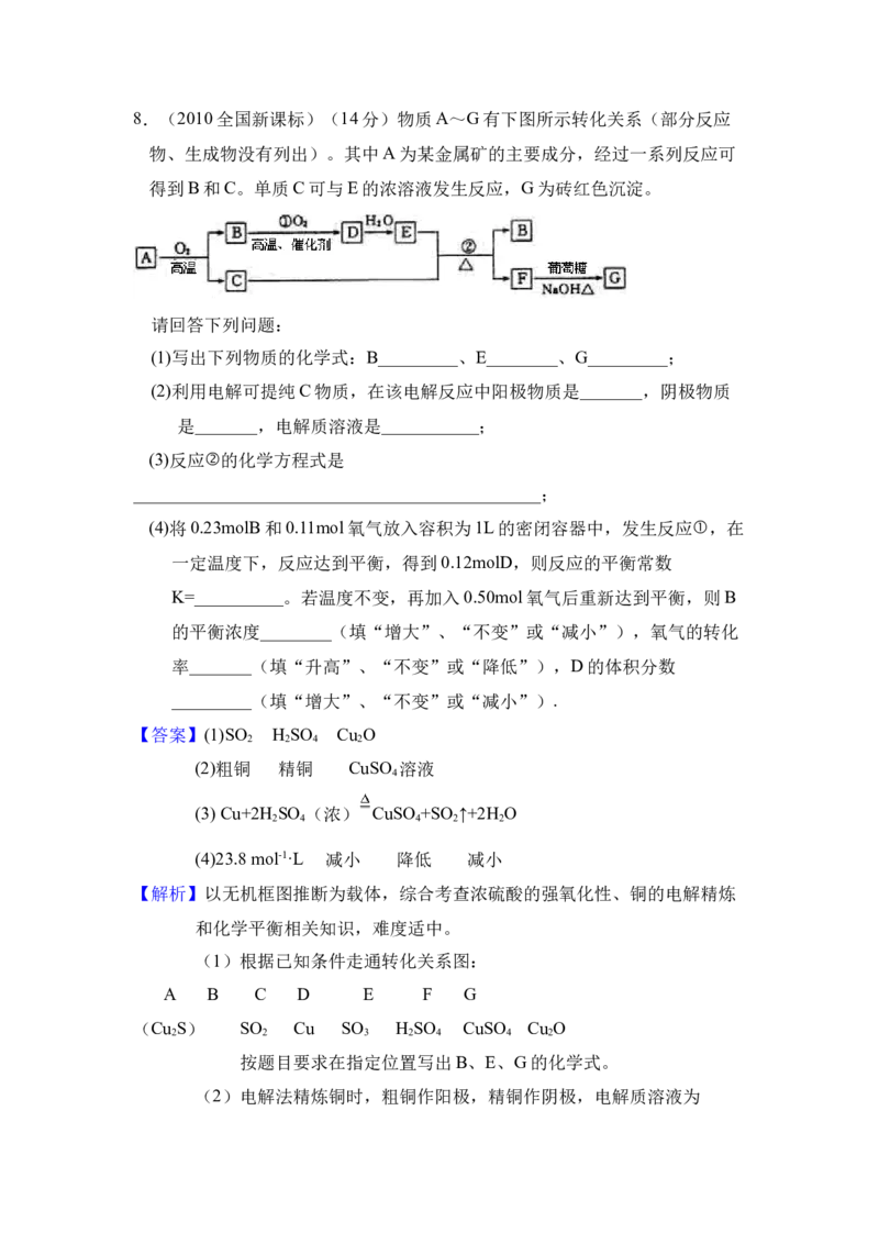 2010年全国统一高考化学真题（新课标）（解析版）_全国卷+地方卷_5.化学_1.化学高考真题试卷_2008-2020年_全国卷_全国统一高考化学（新课标ⅰ）2008-2021_A4word版