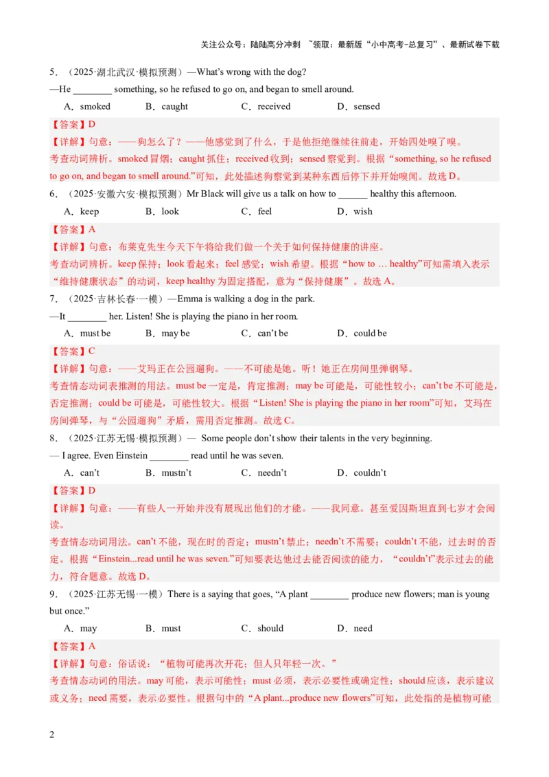 专题02动词辨析、动词短语和非谓语动词（语法综合闯关）（解析版）_02中考总复习（2026版更新中）_03-英语-中考总复习_2025中考复习资料_2025中考二轮课件ppt+讲义+练习英语_测试