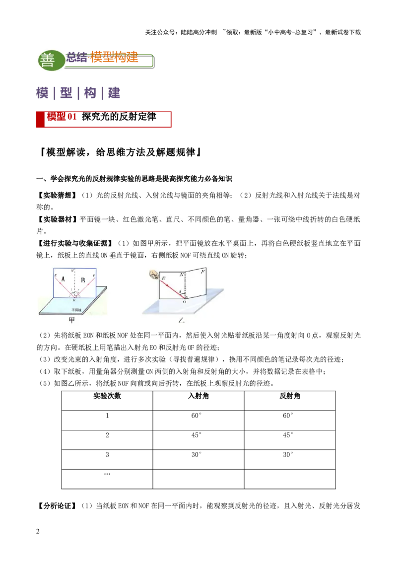 专题02光学必考的三个重点实验（原卷版）_02中考总复习（2026版更新中）_04-物理-中考总复习_2025年中考复习资料_2025年中考物理答题方法模板