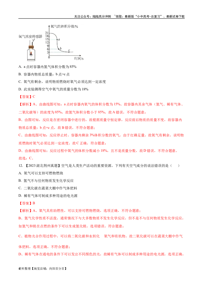 专题02空气（解析版）_02中考总复习（2026版更新中）_05-化学-中考总复习_2024年中考复习资料_专项复习资料_完三年（2021-2023）中考化学真题分项汇编（全国通用）
