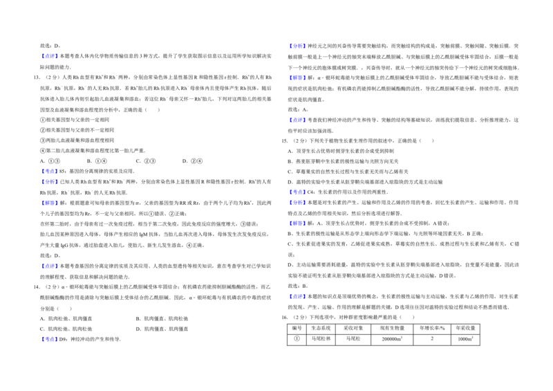 2008年江苏省高考生物试卷解析版_全国卷+地方卷_6.生物_1.生物高考真题试卷_2008-2020年_地方卷_江苏高考生物07-20_A3word版