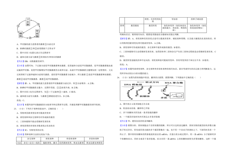 2008年江苏省高考生物试卷解析版_全国卷+地方卷_6.生物_1.生物高考真题试卷_2008-2020年_地方卷_江苏高考生物07-20_A3word版