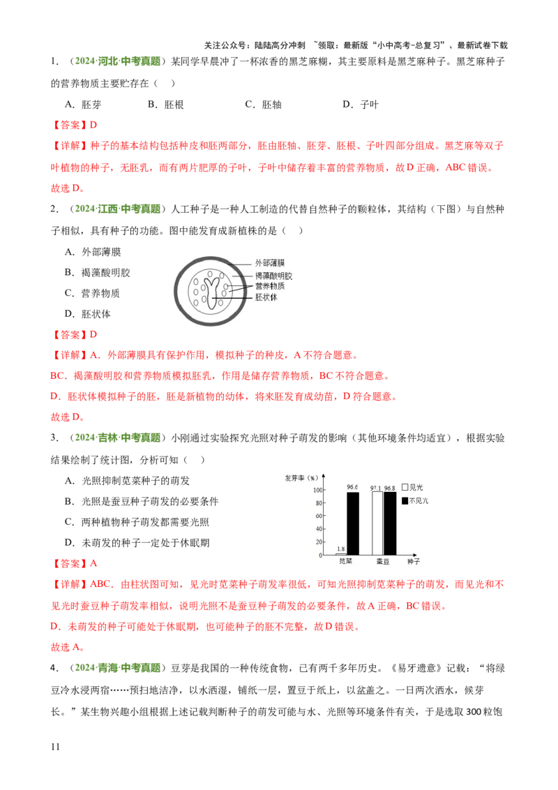专题03植物的生活（3大模板）（解析版）_02中考总复习（2026版更新中）_08-生物-中考总复习_2025中考复习资料_2025年中考生物答题方法模板