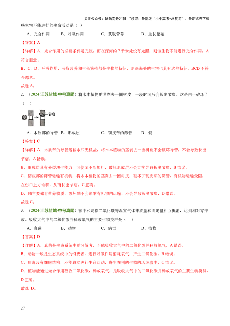 专题03植物的生活（3大模板）（解析版）_02中考总复习（2026版更新中）_08-生物-中考总复习_2025中考复习资料_2025年中考生物答题方法模板