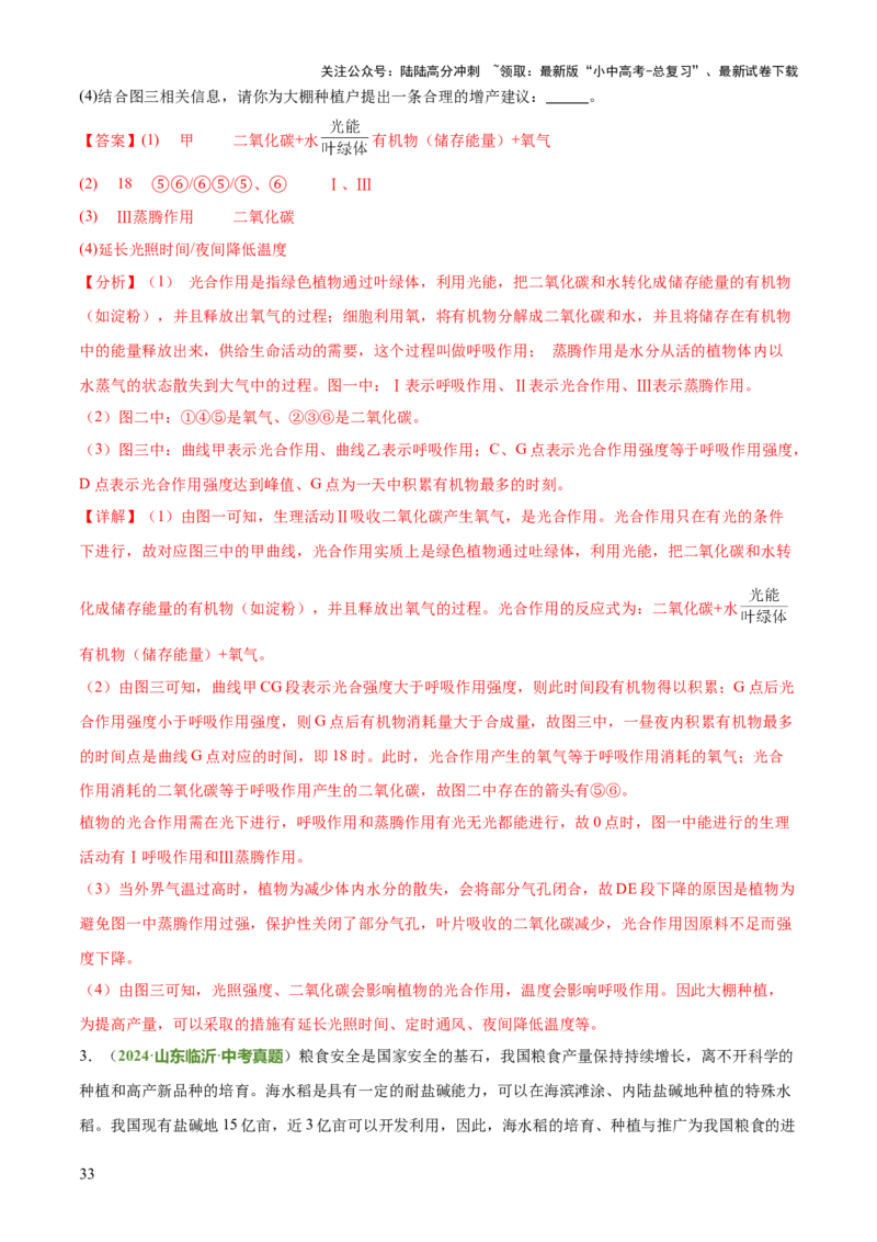 专题03植物的生活（3大模板）（解析版）_02中考总复习（2026版更新中）_08-生物-中考总复习_2025中考复习资料_2025年中考生物答题方法模板