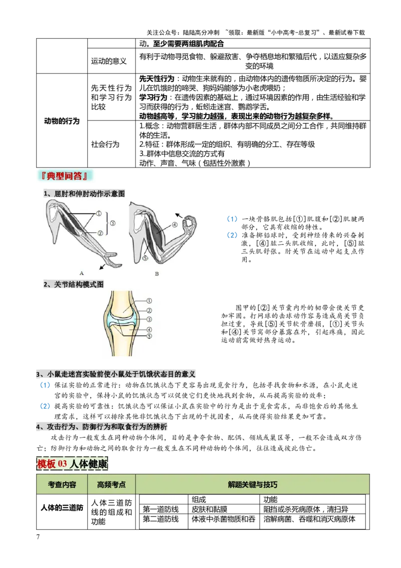 专题05人体生理与健康（二）（3大答题模板）（原卷版）_02中考总复习（2026版更新中）_08-生物-中考总复习_2025中考复习资料_2025年中考生物答题方法模板