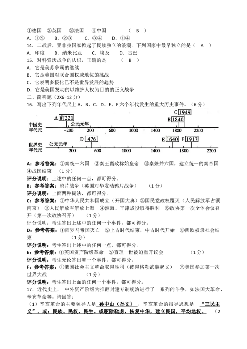 2009年山西省中考历史真题及答案_❤山西历年中考真题_6.山西中考历史2008-2025