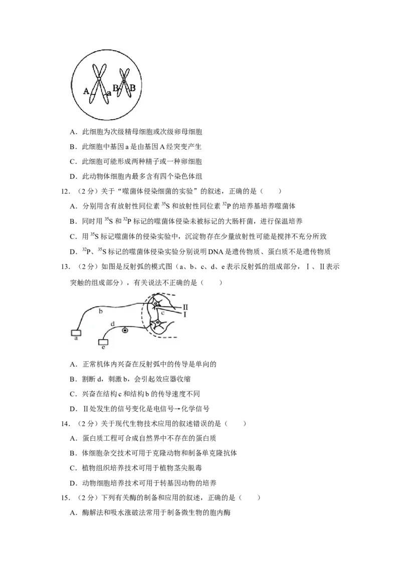 2011年江苏省高考生物试卷_全国卷+地方卷_6.生物_1.生物高考真题试卷_2008-2020年_地方卷_江苏高考生物07-20_A4word版