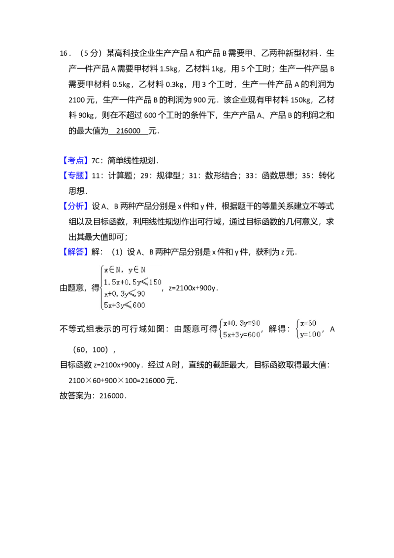 2016年全国统一高考数学试卷（理科）（新课标Ⅰ）（解析版）_全国卷+地方卷_2.数学_1.数学高考真题试卷_2008-2020年_全国卷_全国1卷（2008-2022）_高考数学（理科）（新课标ⅰ）_A4word版