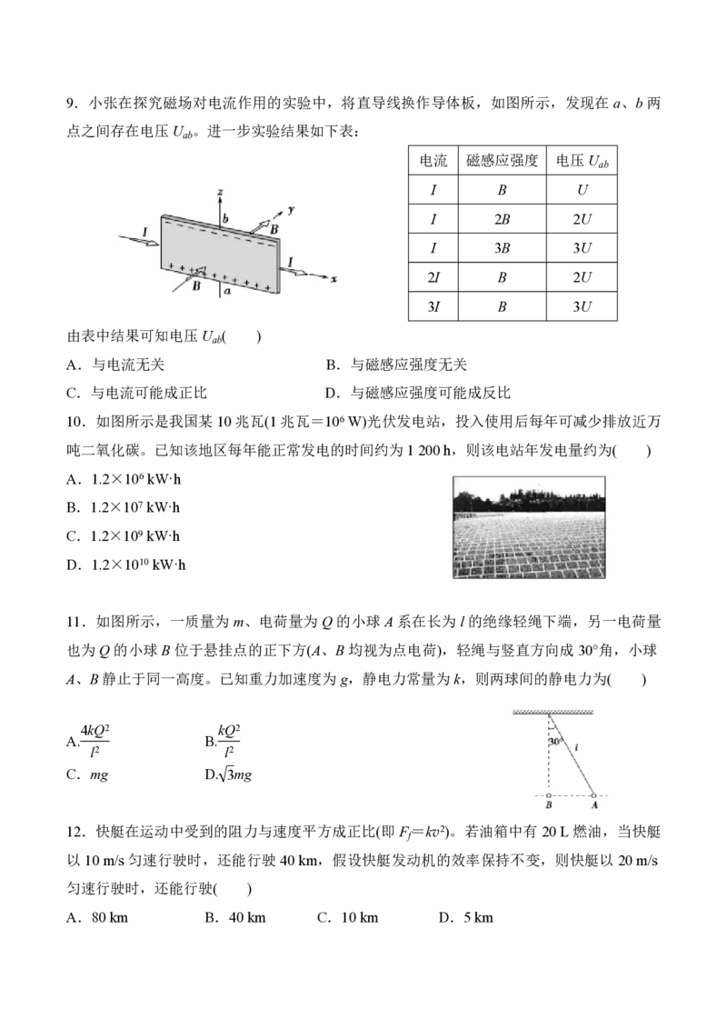 2015年浙江省高考物理10月（原卷版）_全国卷+地方卷_4.物理_1.物理高考真题试卷_2008-2020年_地方卷_浙江高考物理08-21_A4word版_PDF版（赠送）
