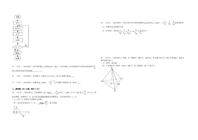 2011年浙江省高考数学文（原卷版）_全国卷+地方卷_2.数学_1.数学高考真题试卷_2008-2020年_地方卷_浙江高考数学08-23_A3word版_原卷版（建议只打印原卷版，解析版手机对答案即可）