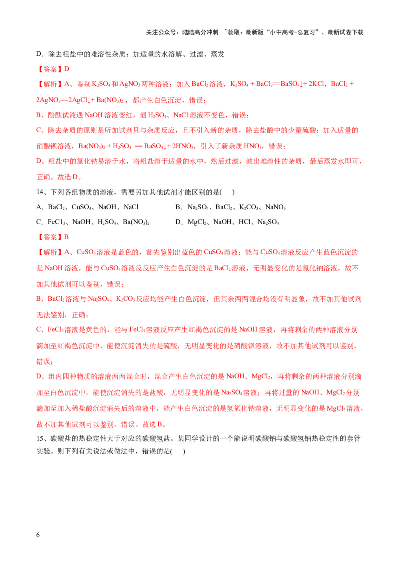 专题08盐化肥（测试）-2024年中考化学一轮复习讲练测（全国通用）（解析版）_02中考总复习（2026版更新中）_05-化学-中考总复习_2024年中考复习资料_一轮复习资料