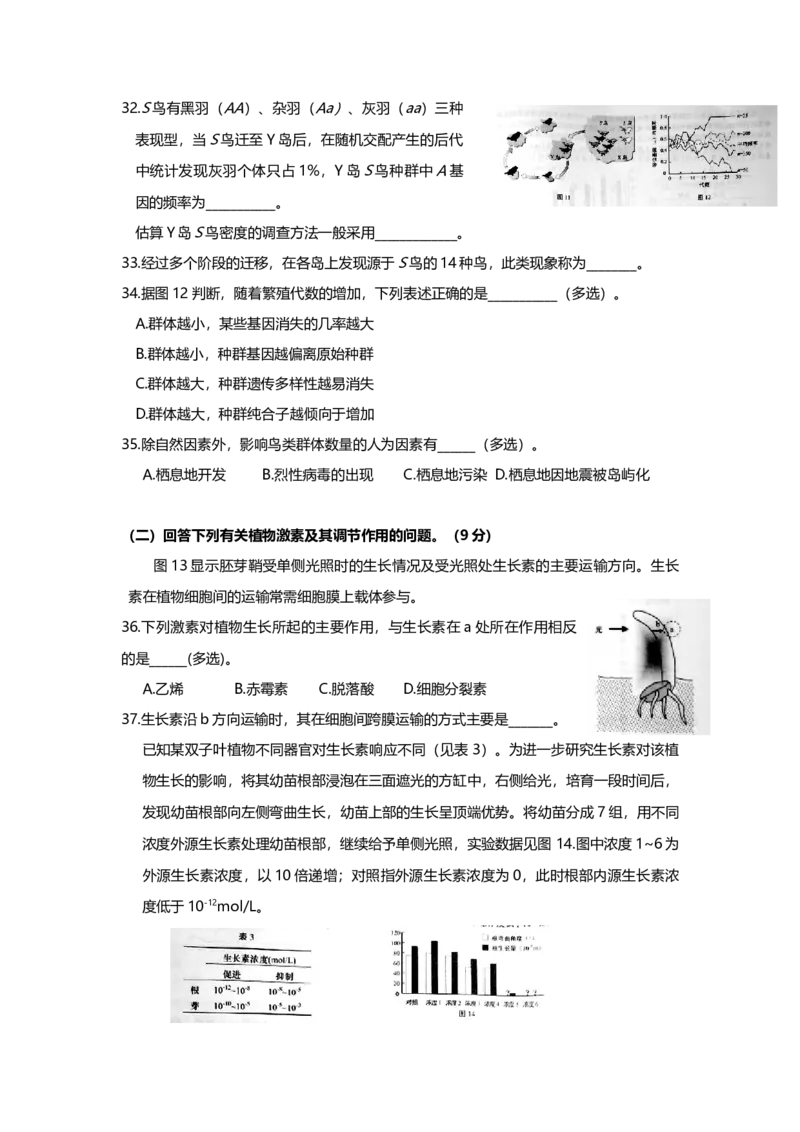 2016年上海市高中毕业统一学业考试生物试卷（原卷版）_全国卷+地方卷_6.生物_1.生物高考真题试卷_2008-2020年_地方卷_上海高考生物真题01-20
