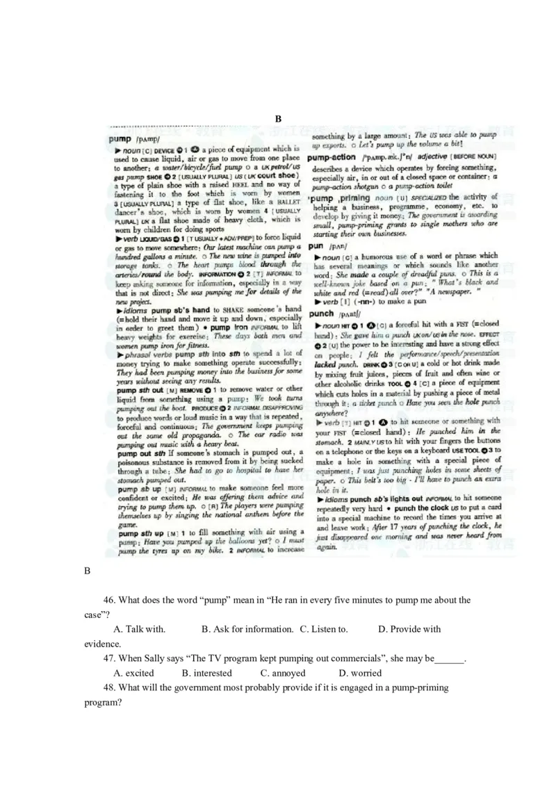 2011年浙江省高考英语（原卷版）_全国卷+地方卷_3.英语_1.英语高考真题试卷_2008-2020年_地方卷_浙江高考英语（题08-21，听力17-19）_A4word版