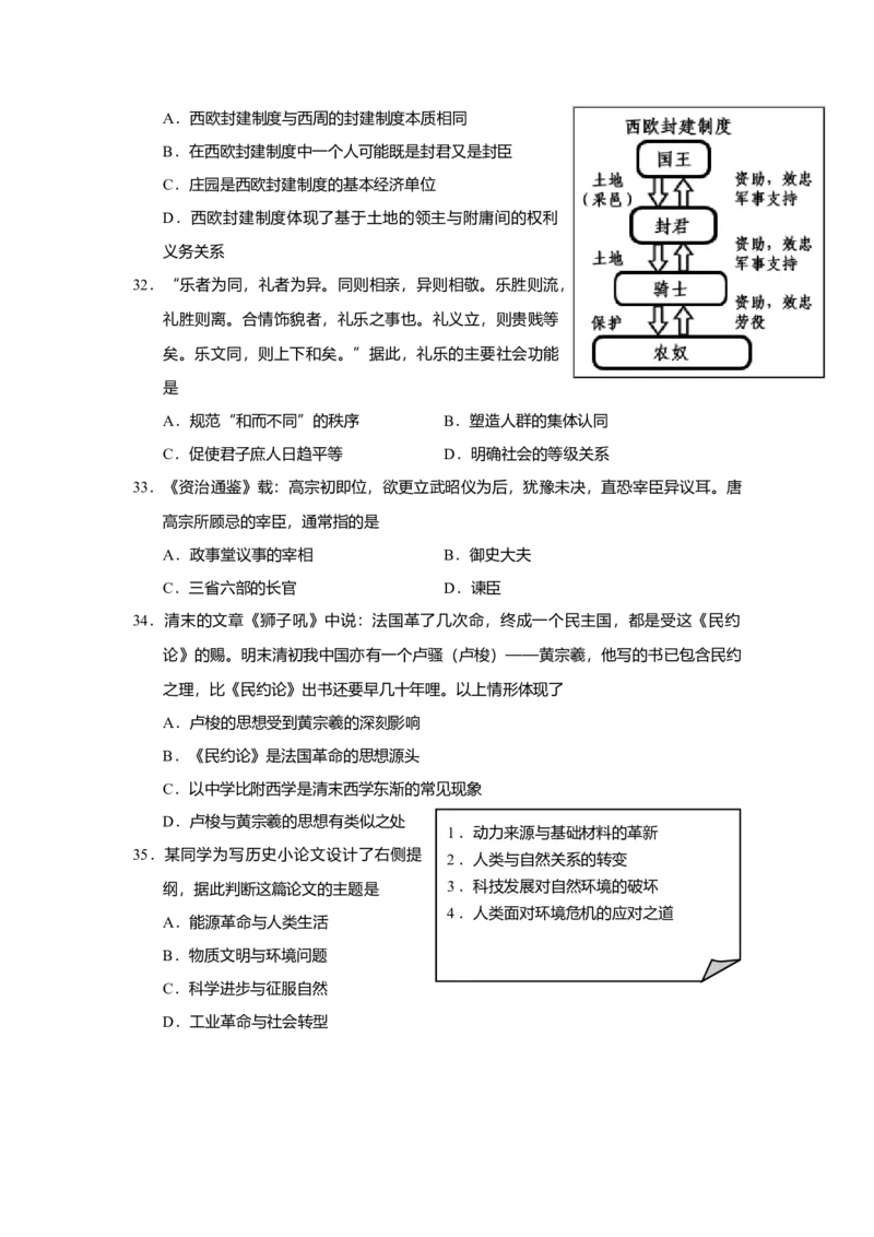 2015年上海市高中毕业统一学业考试历史试卷（原卷版）_全国卷+地方卷_7.历史_1.历史高考真题试卷_2008-2020年_地方卷_上海高考历史真题05-17