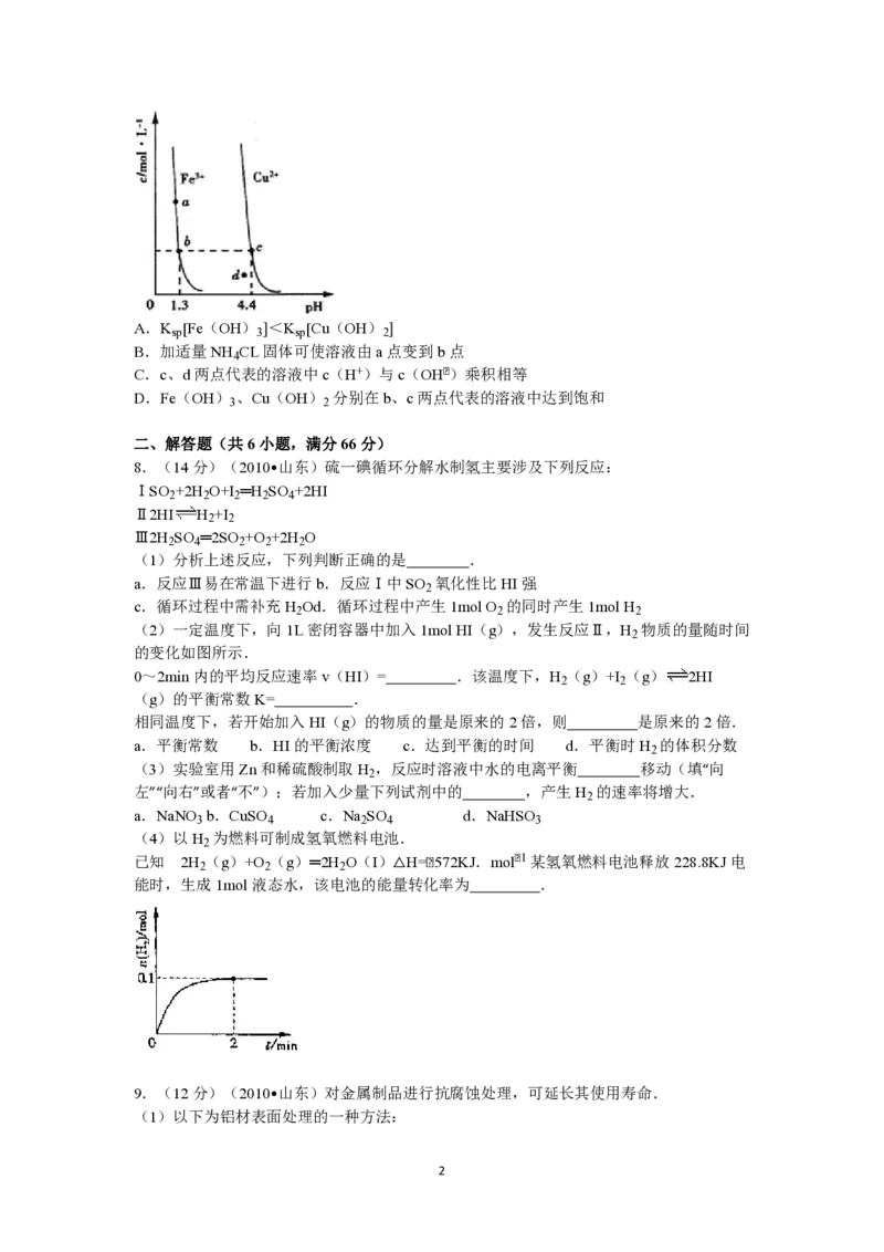 2010年高考真题化学（山东卷）（原卷版）_全国卷+地方卷_5.化学_1.化学高考真题试卷_2008-2020年_地方卷_山东高考化学2008-2021_山东高考化学_A4版_PDF版