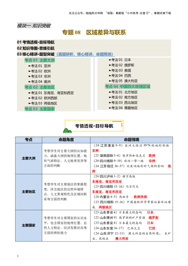 专题08区域差异与联系（讲练：核心精讲+命题预测）（解析版）_02中考总复习（2026版更新中）_09-地理-中考总复习_2025中考地理复习资料_2025中考二轮课件ppt+讲义+练习地理_讲义+练习