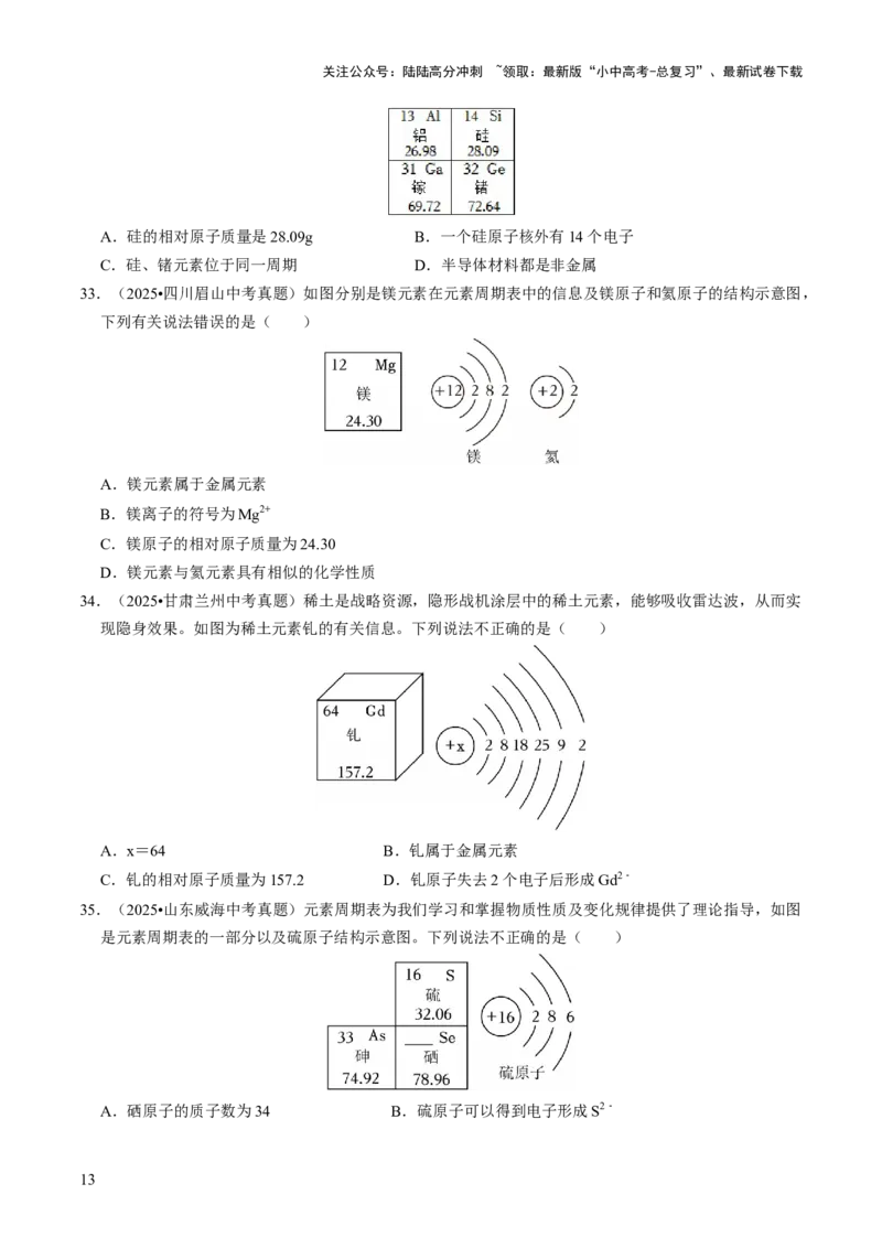 专题08构成物质的微粒（原卷版）_02中考总复习（2026版更新中）_05-化学-中考总复习_2026年中考复习（更新中）_备战2026年中考化学真题题源解密