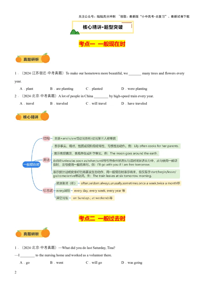专题06动词时态和动词语态（讲练）（原卷版）_02中考总复习（2026版更新中）_03-英语-中考总复习_2025中考复习资料_2025中考二轮课件ppt+讲义+练习英语_讲义+练习
