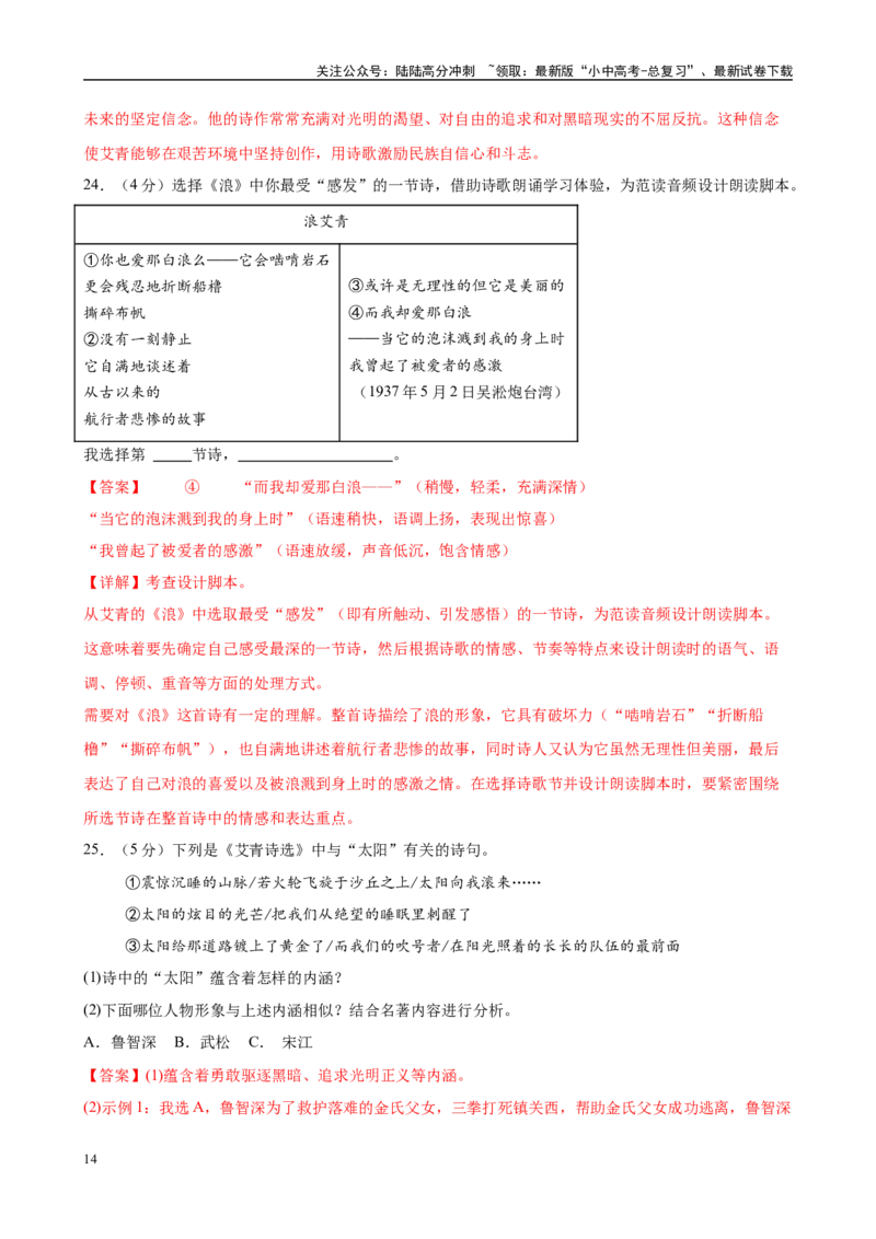 专题09《艾青诗选》-2025年中考语文名著导读分层闯关训练（解析版）_02中考总复习（2026版更新中）_01-语文-中考总复习_2025年中考资料_2025年中考语文名著导读分层闯关训练