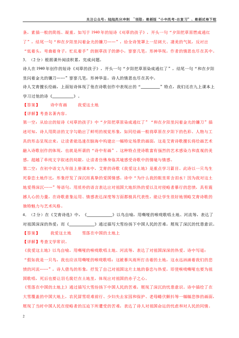 专题09《艾青诗选》-2025年中考语文名著导读分层闯关训练（解析版）_02中考总复习（2026版更新中）_01-语文-中考总复习_2025年中考资料_2025年中考语文名著导读分层闯关训练