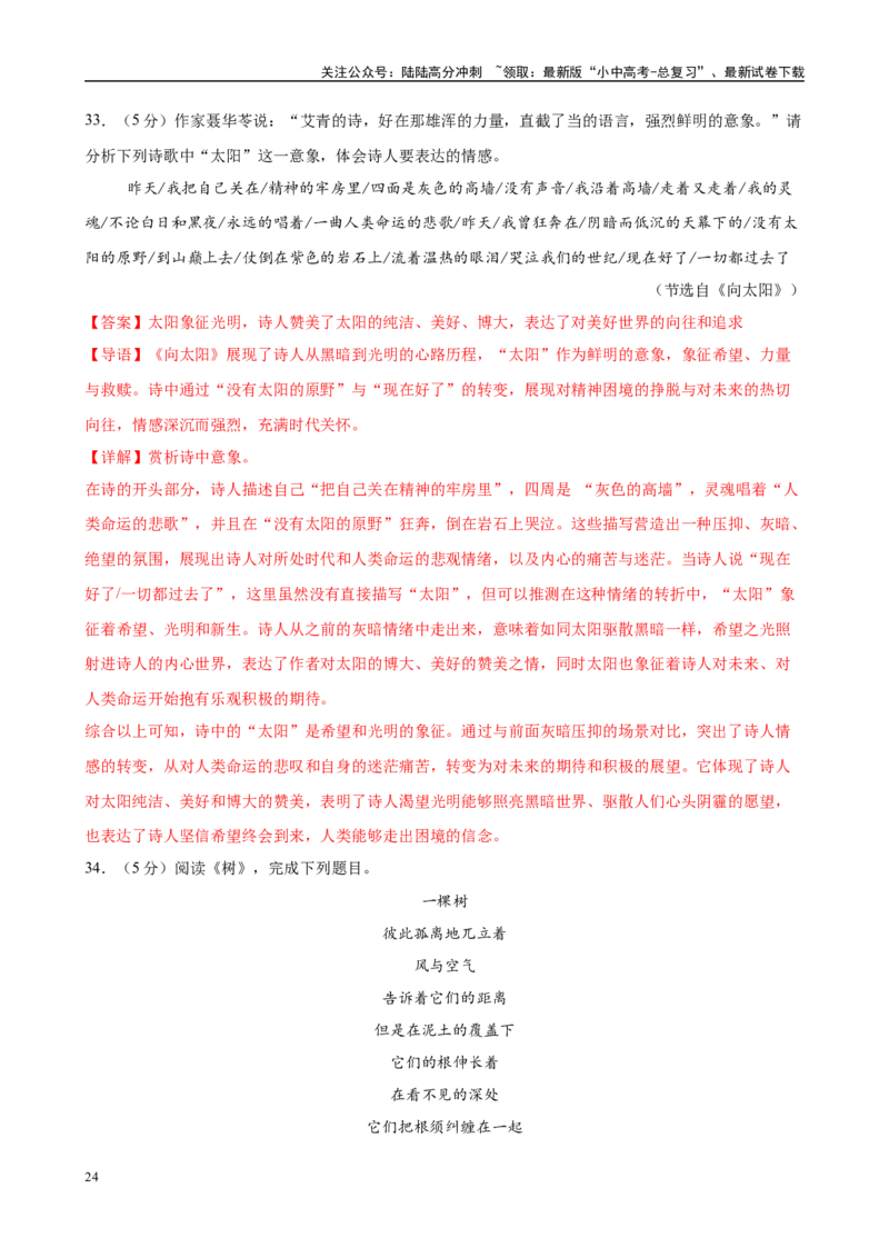 专题09《艾青诗选》-2025年中考语文名著导读分层闯关训练（解析版）_02中考总复习（2026版更新中）_01-语文-中考总复习_2025年中考资料_2025年中考语文名著导读分层闯关训练