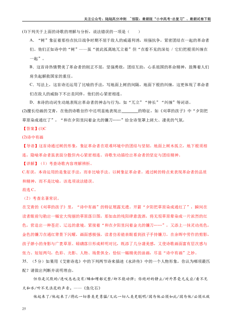 专题09《艾青诗选》-2025年中考语文名著导读分层闯关训练（解析版）_02中考总复习（2026版更新中）_01-语文-中考总复习_2025年中考资料_2025年中考语文名著导读分层闯关训练